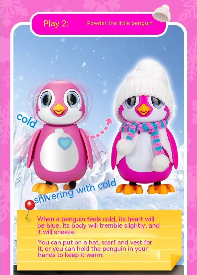 Plastic cute little penguin simulation electric children's cartoon pet toy for boys with hat scarf vest and fish accessory
