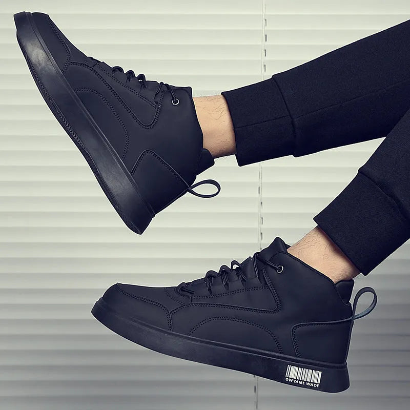 Men's white mid-top casual shoes with rubber soles and front lace-up design