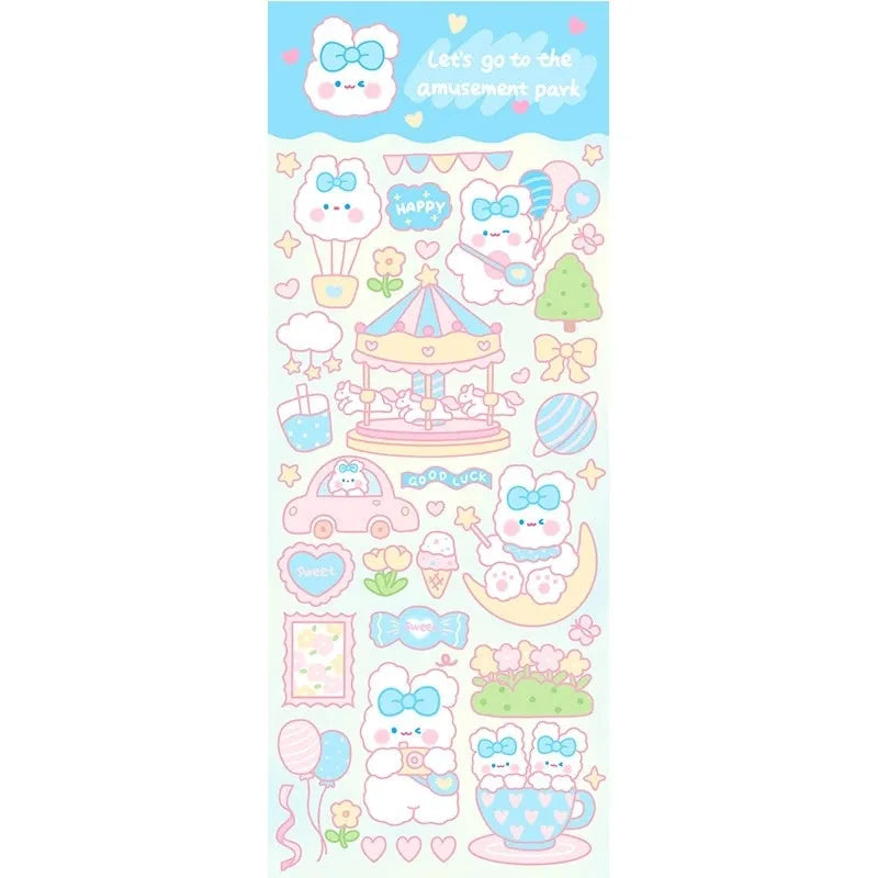 A pack of colourful cartoon-style PVC waterproof stickers for decorating notebooks and planners.