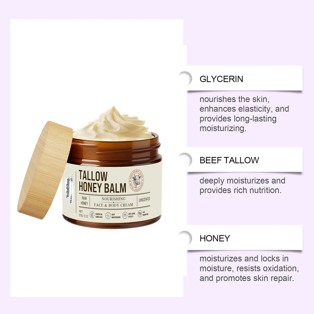 Tallow honey skin repair moisturising cream in 57g jar with natural ingredients