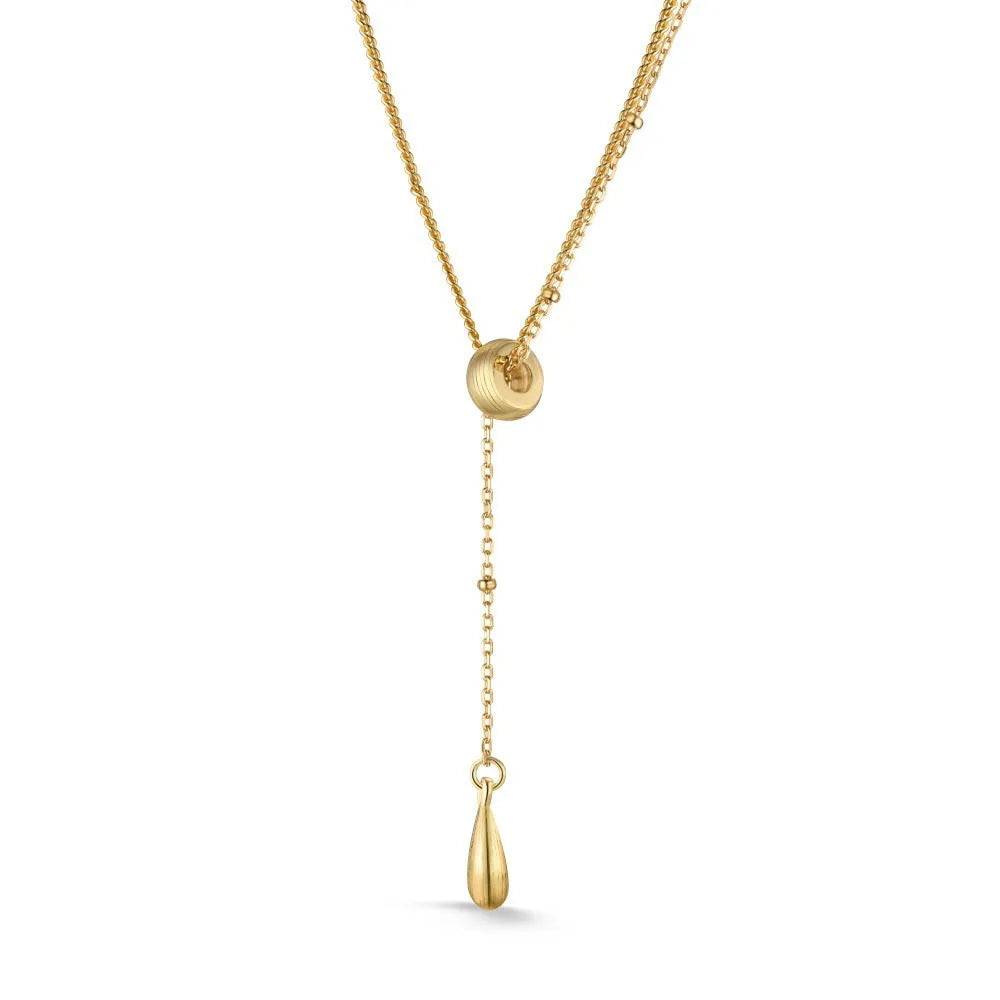 925 sterling silver women's clavicle chain necklace with double-layer stitching and water droplet pendant in gold finish