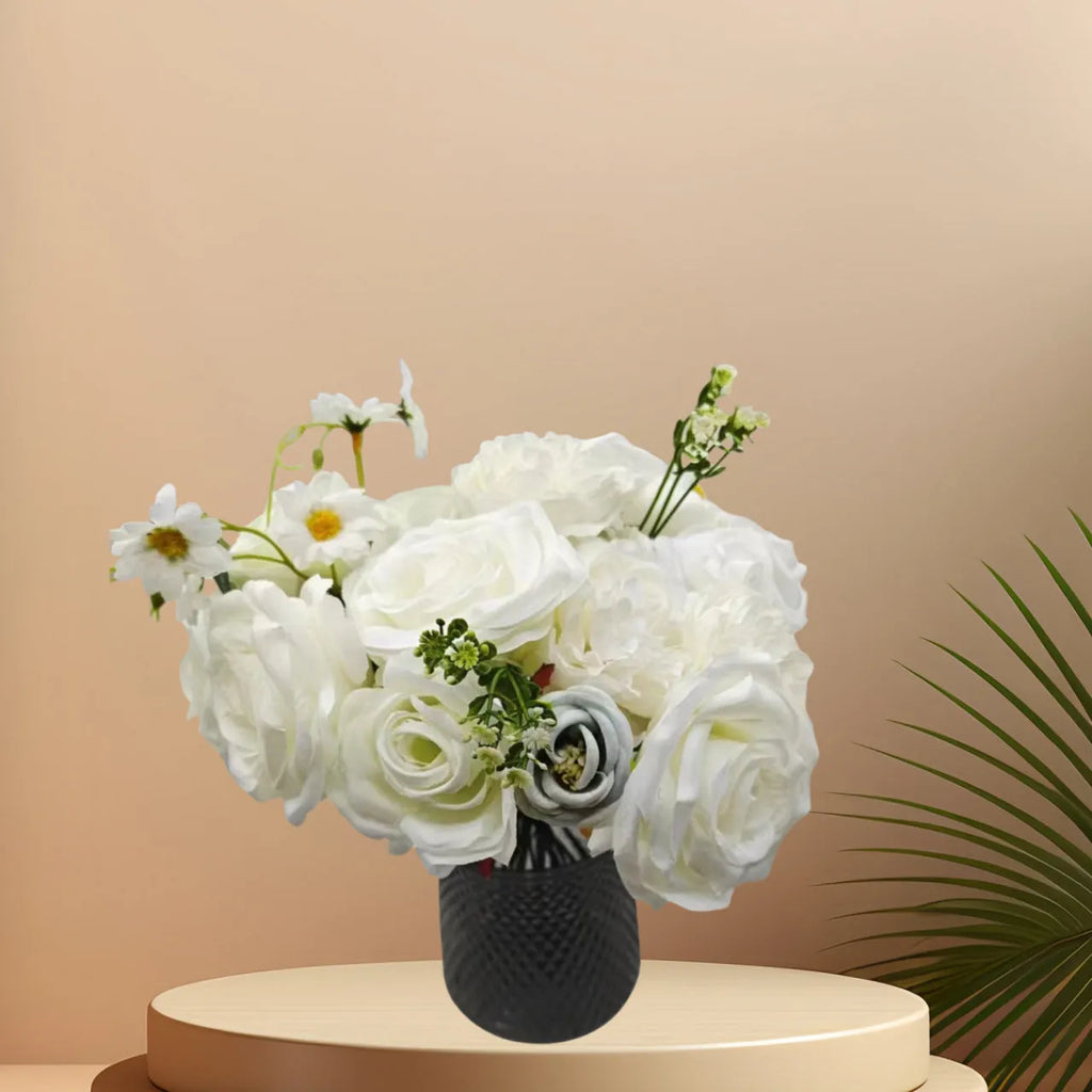 Silk rose artificial flower centrepiece with embossed petals and flexible PVC stem, Style 43 or Style O