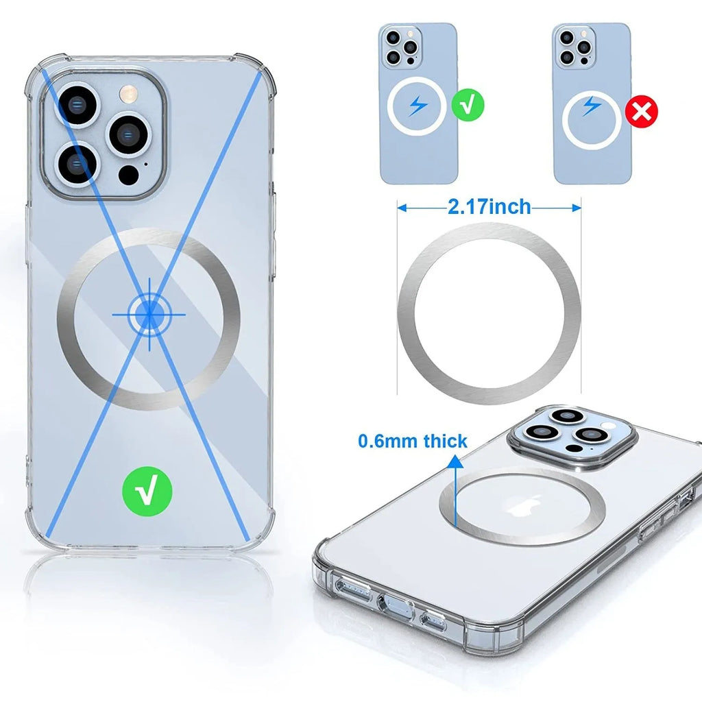 Universal alloy magnetic ring for wireless charger in silver, black, laser carving C ring, and laser carving O ring