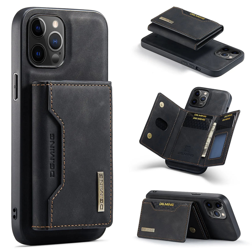 Wallet style magnetic card holder PU phone case for iPhone 16 series, retro design with multiple colour options