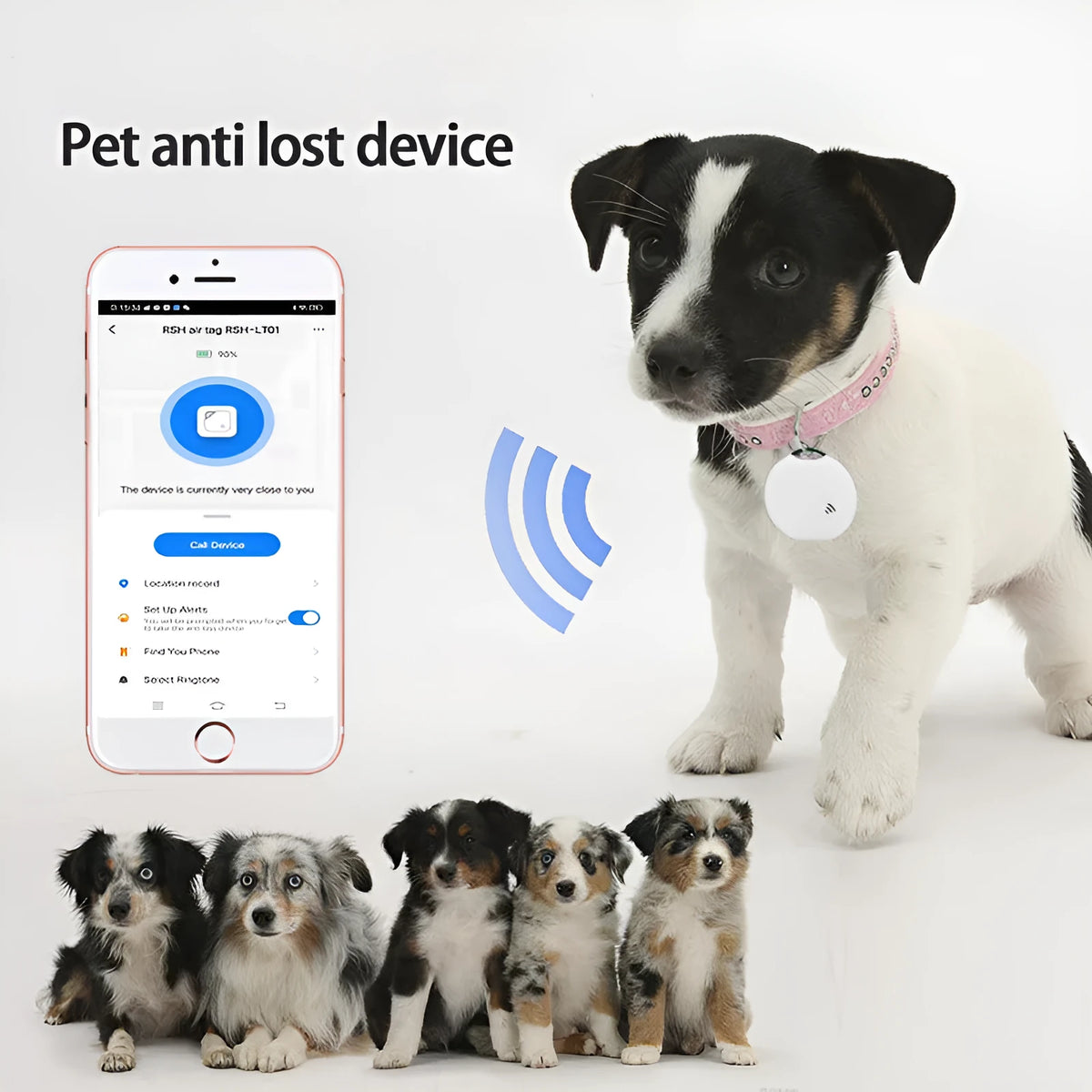 White plastic Bluetooth pet tracker, 40x40x10mm square anti-lost collar tag for cats and dogs