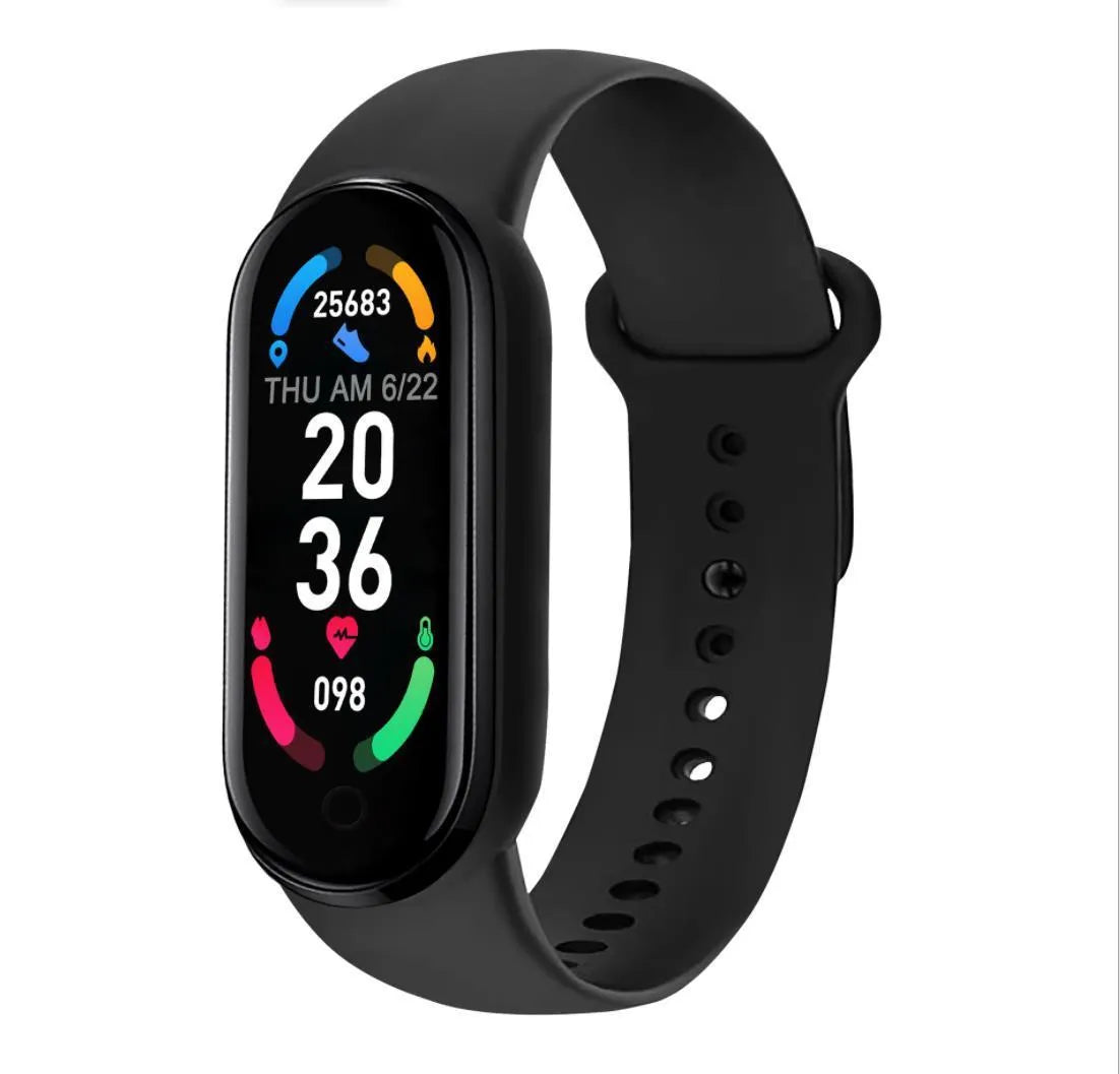 Smart fitness tracker bracelet with heart rate blood pressure blood oxygen monitor and 0.96 inch OLED display in black