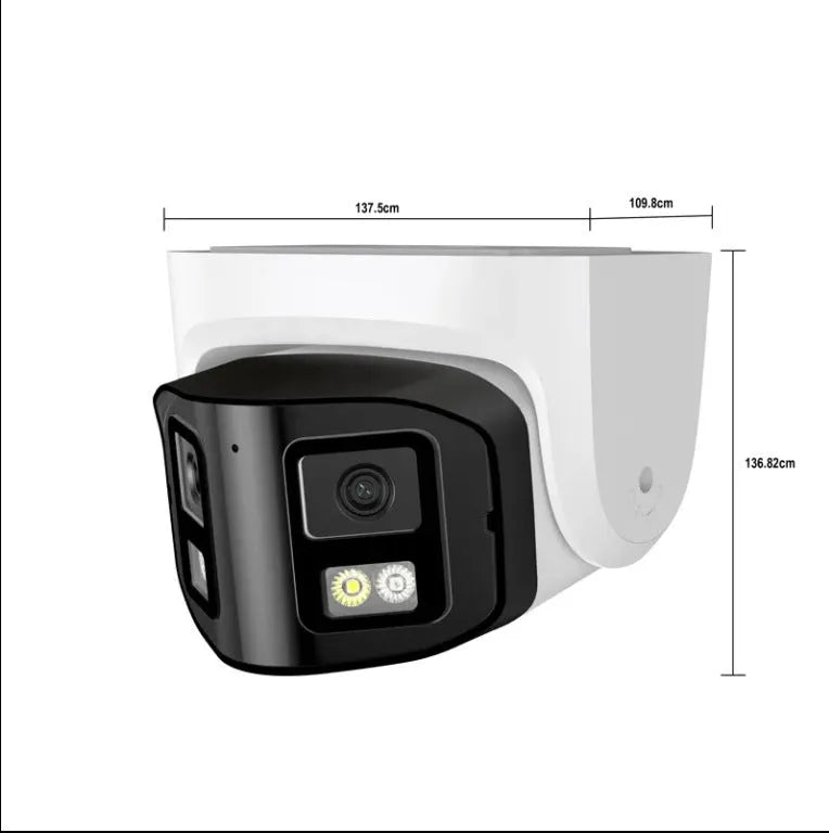 Dual-lens panoramic CCTV webcam with IP66 waterproof rating for indoor and outdoor security monitoring