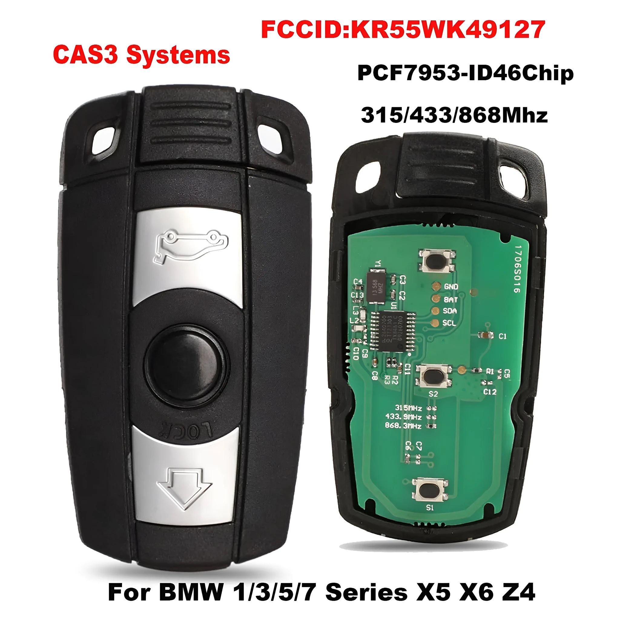 BMW CAS3 semi-intelligent remote car key fob set of three keys, model HU92.