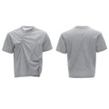 Men's loose fit cotton t-shirt with round neck collar and asymmetrical stitching in black, grey, or white
