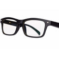 Smart glasses with semi-open Bluetooth audio speakers on temples and dark UV400 protective lenses.