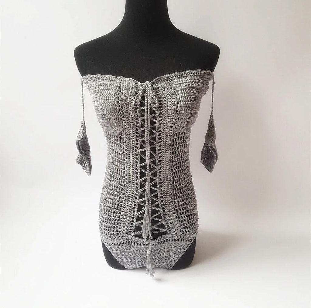 European and American sized off-shoulder one-piece swimsuit in polyester fabric