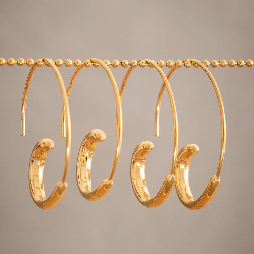 Gold-plated stainless steel geometric ring earrings for women, ins style, one pair