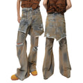 American Street loose hole bootcut trousers in denim, showing high waist and straight-leg style on a hanger.