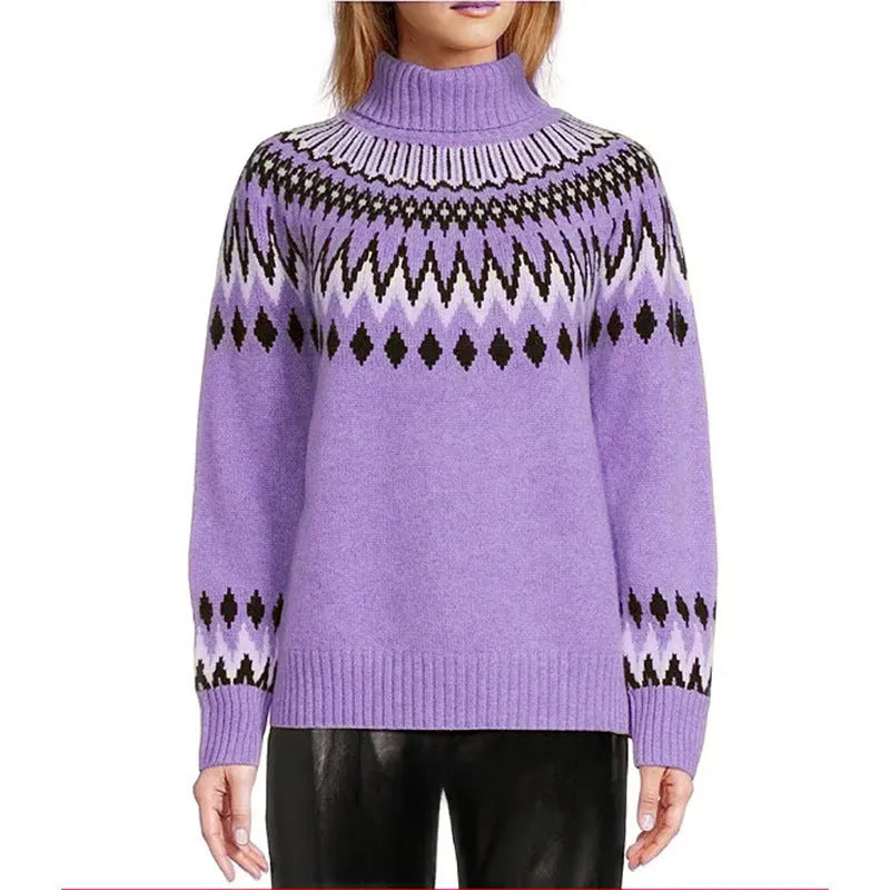 Jacquard knitted pullover sweater in acetate fibre, long sleeve, nine colours, sizes S to XXXL.