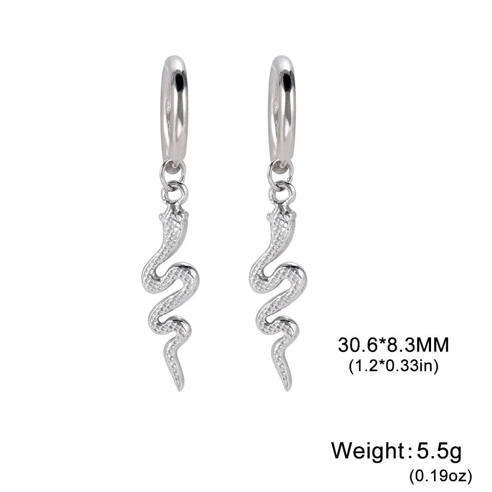 Stainless steel snake earrings with gold electroplating and vintage clip design