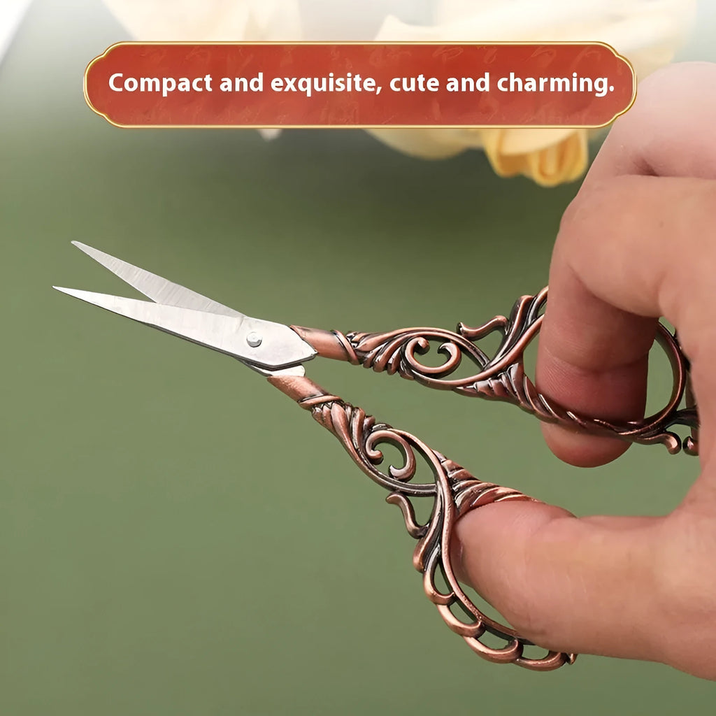Retro walking in the waves sewing tool set boxed with stainless steel scissors and awl in gold