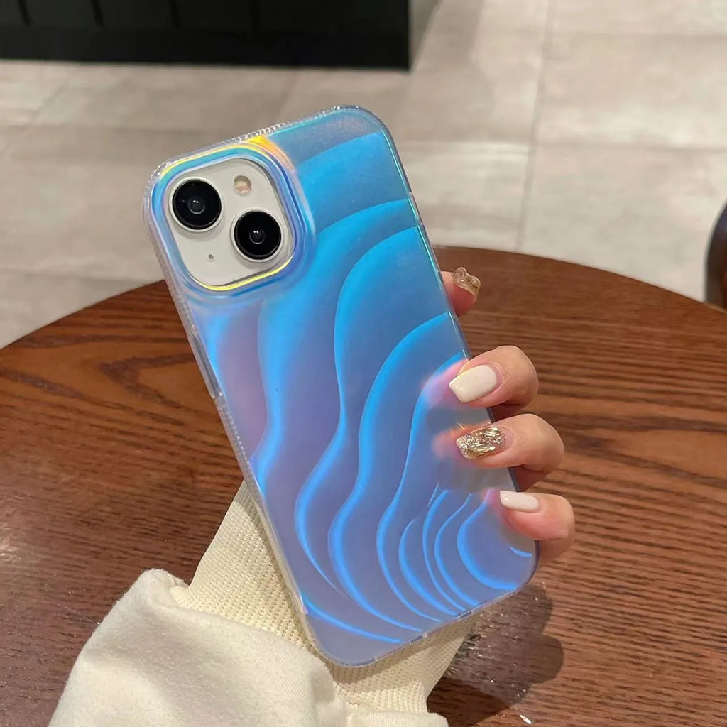 Aurora laser iPhone case in vortex pattern with three-dimensional wave design, frosted acrylic anti-fall cover for Apple models