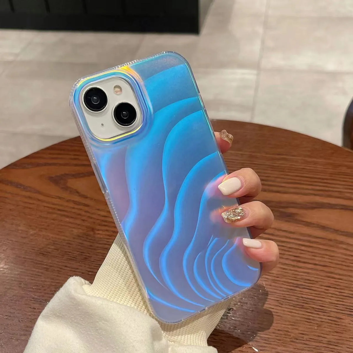 Aurora laser iPhone case in vortex pattern with three-dimensional wave design, frosted acrylic anti-fall cover for Apple models