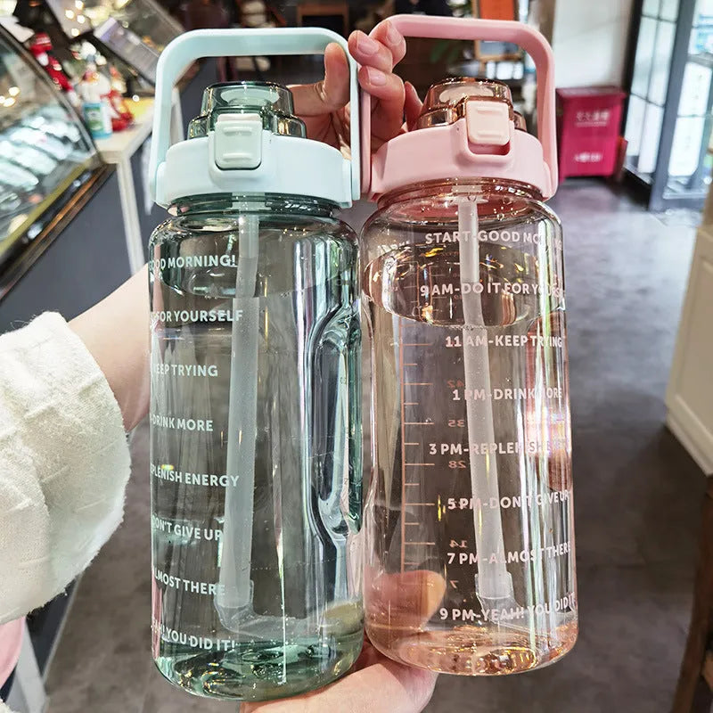 Large 2000ml plastic water bottle in Japanese style, plain design, available in multiple colours, with lid