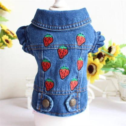 Stylish denim dog jackets and vests in a variety of designs for small pets