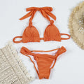 Women's solid colour knotted banded bikini in green, high elasticity, sleeveless, for swimming and wading