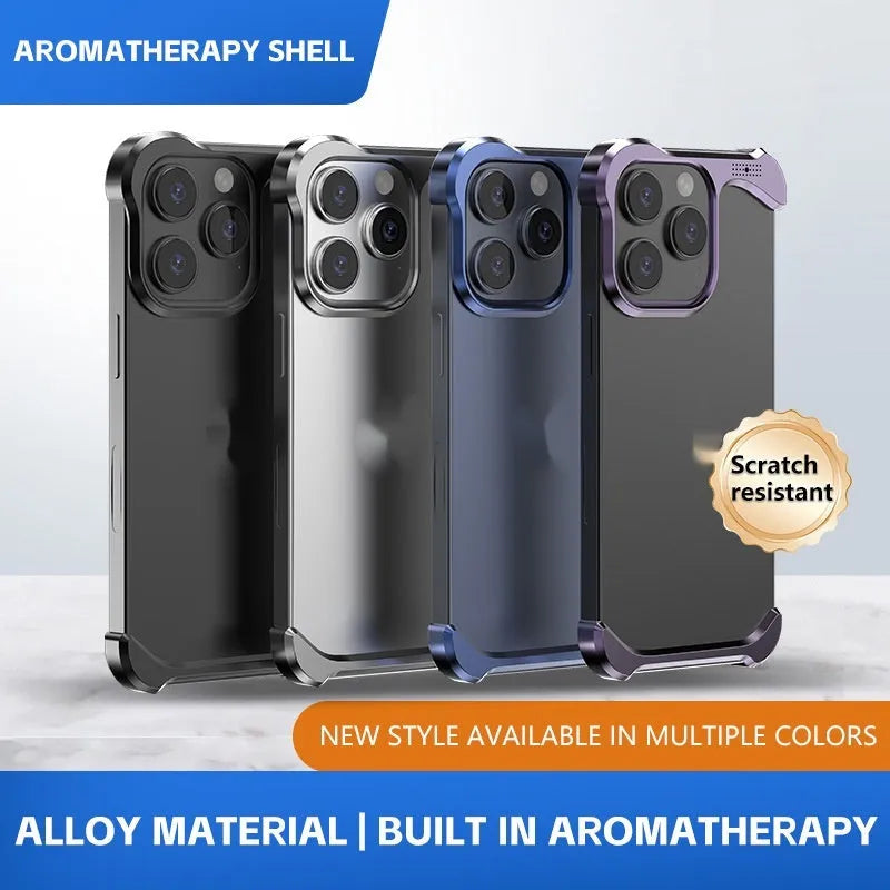 Translucent aluminium alloy phone case with laser finish in black, fitting iPhone 14 Pro
