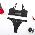 Women's black bra and panties set with fixed double-shoulder straps and full cup design