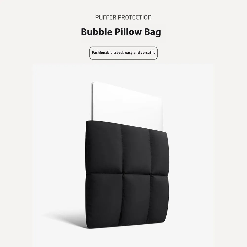Polyester laptop sleeve in black colour with retro stitching detail for 13 to 15.6 inch devices