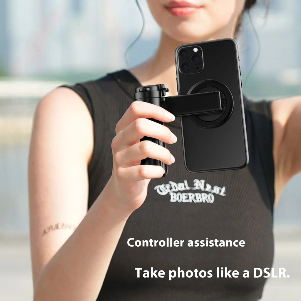 Black 44 cm MagSafe telescopic phone bracket with 15 m Bluetooth remote control and accessories