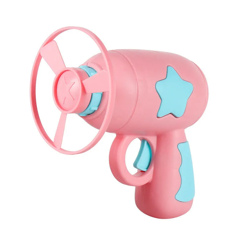 Flying saucer launcher toy set with gun and coloured discs for outdoor children's play