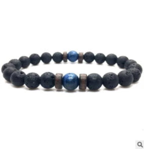 Premium men's black volcanic stone bracelet with unique, durable design and adjustable fit