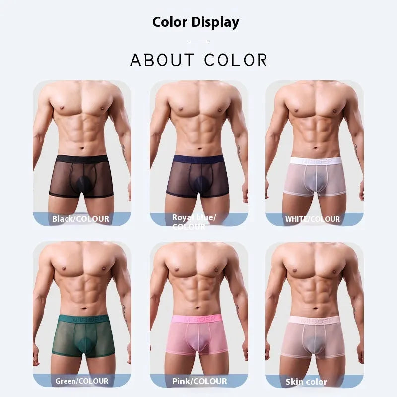 Men's thin quick-dry boxer in solid colours showing size range from M to XXXL.