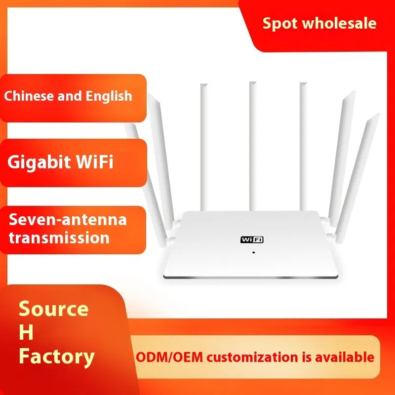 White dual-frequency 5G Gigabit router with six antennas for through-wall WiFi coverage