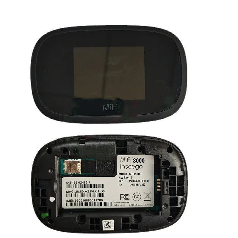 Black 4G portable wireless router with compact rectangular design for mobile internet access.