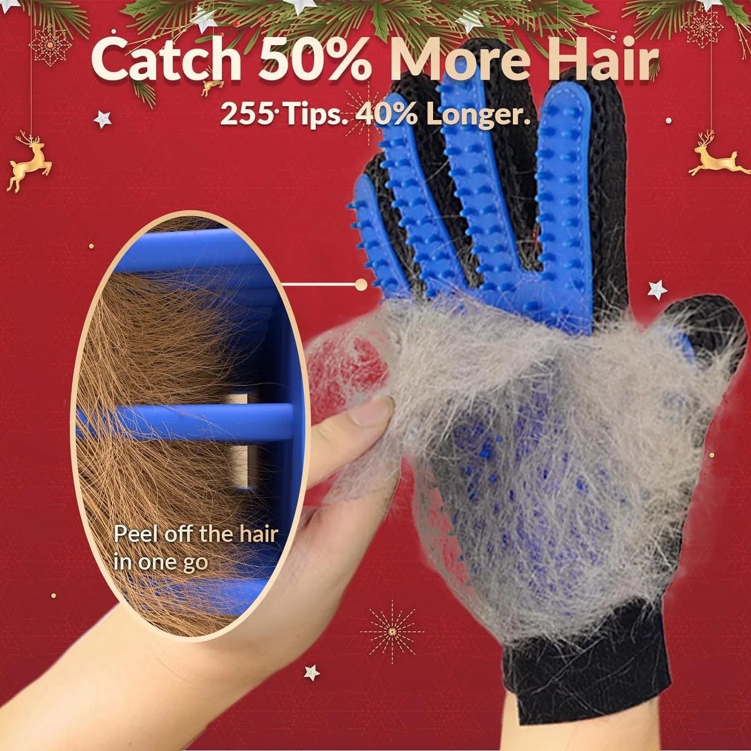 Blue silicone pet grooming glove with 255 massage tips and adjustable wrist strap