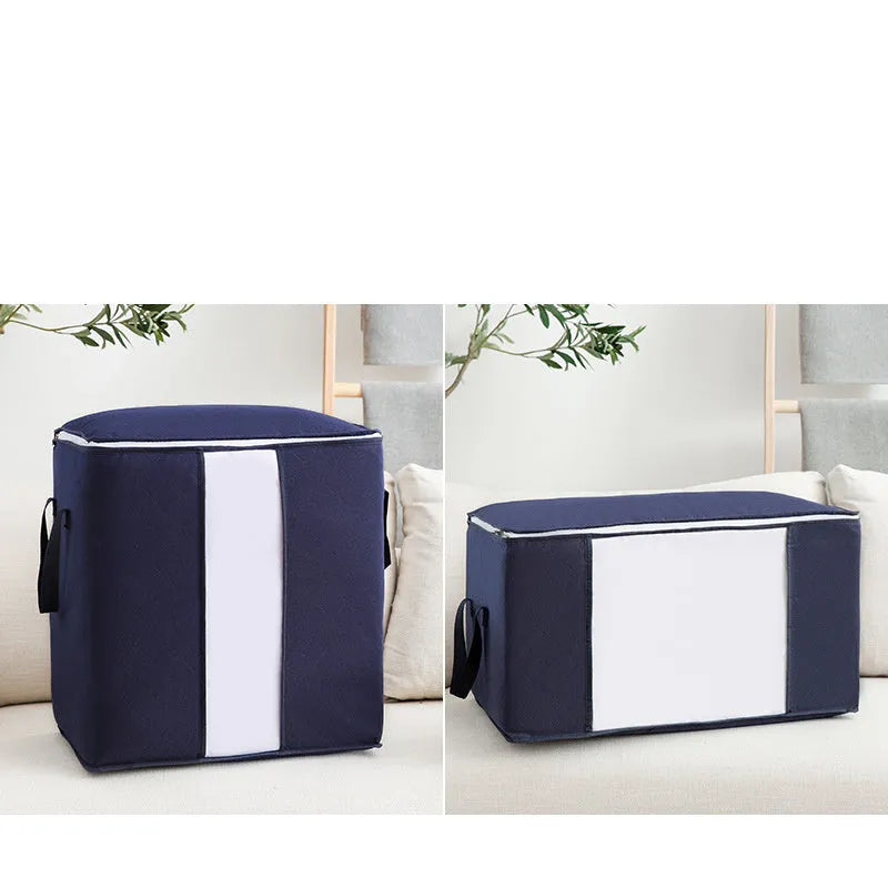 Non-woven handbag-style storage bag for quilts and clothes in beige colour.