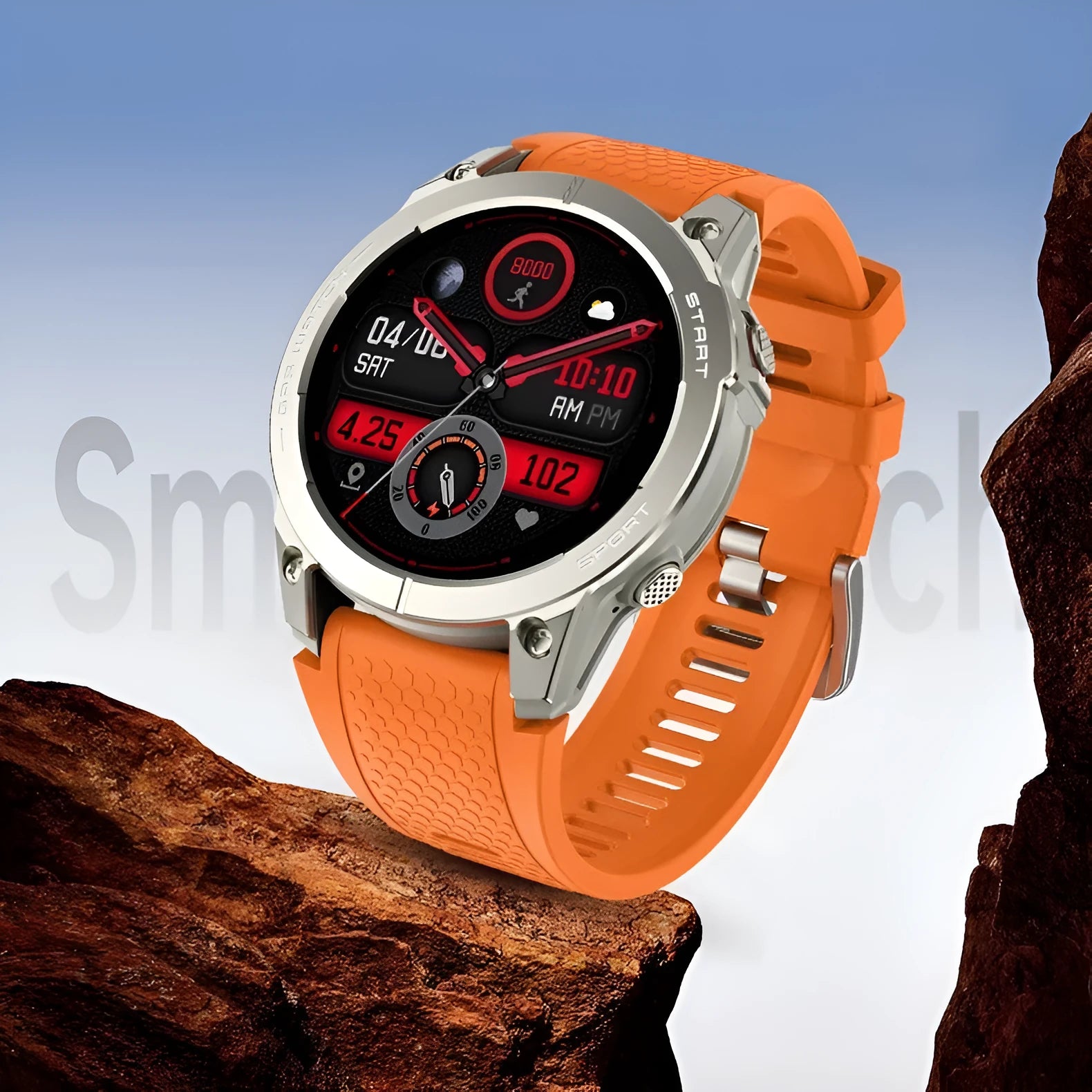 Black S53 outdoor GPS smart watch with zinc alloy frame and silicone band on a wrist.