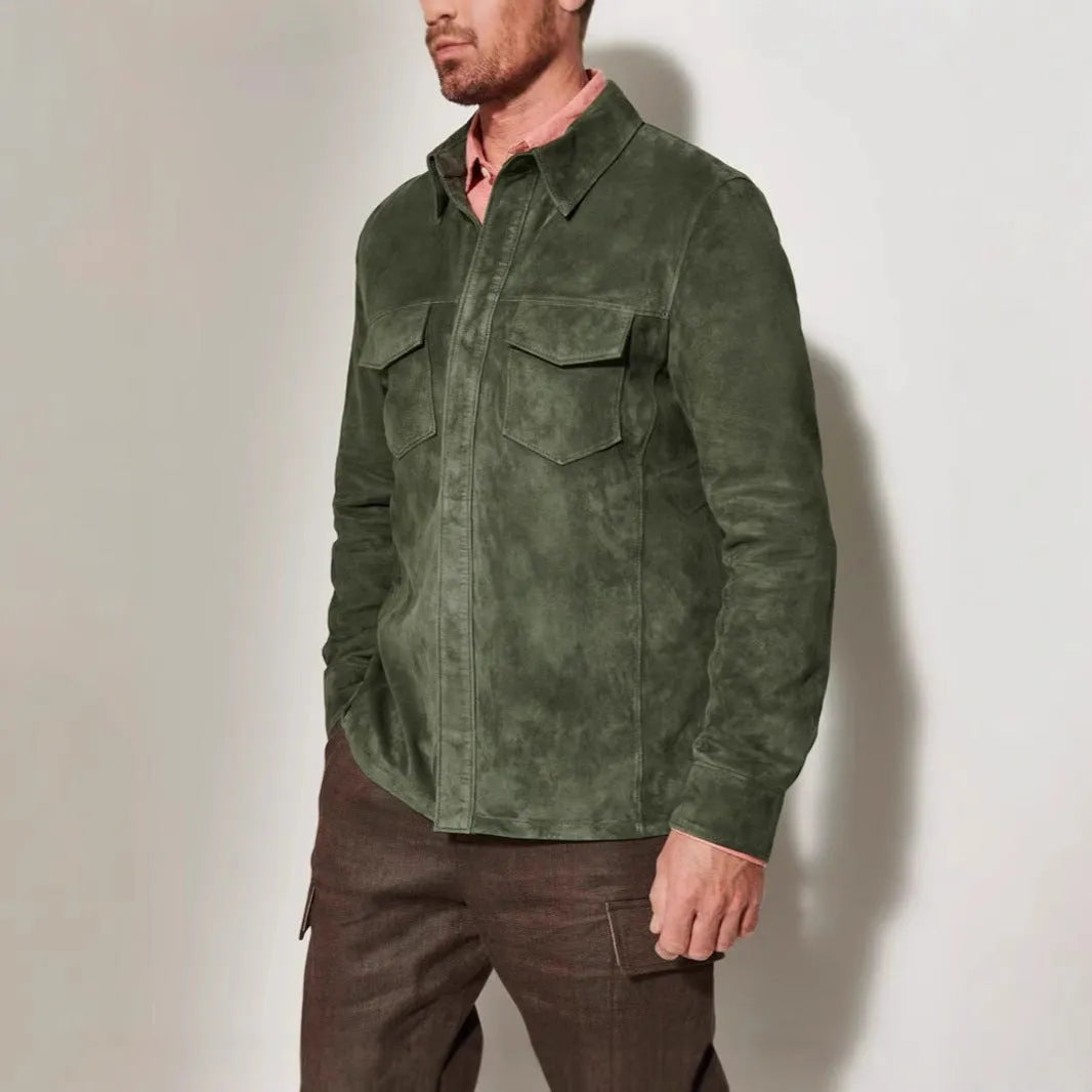 Noah suede shirt jacket men's coat in brown, red, and green polyester fibre regular fit