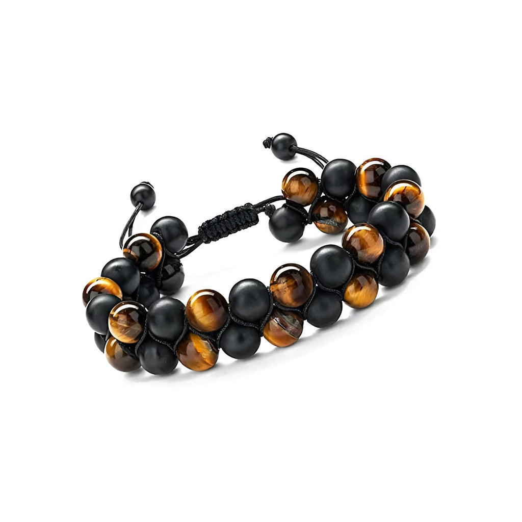 Men's handmade double-layer woven tiger eye bracelet with geometric pattern