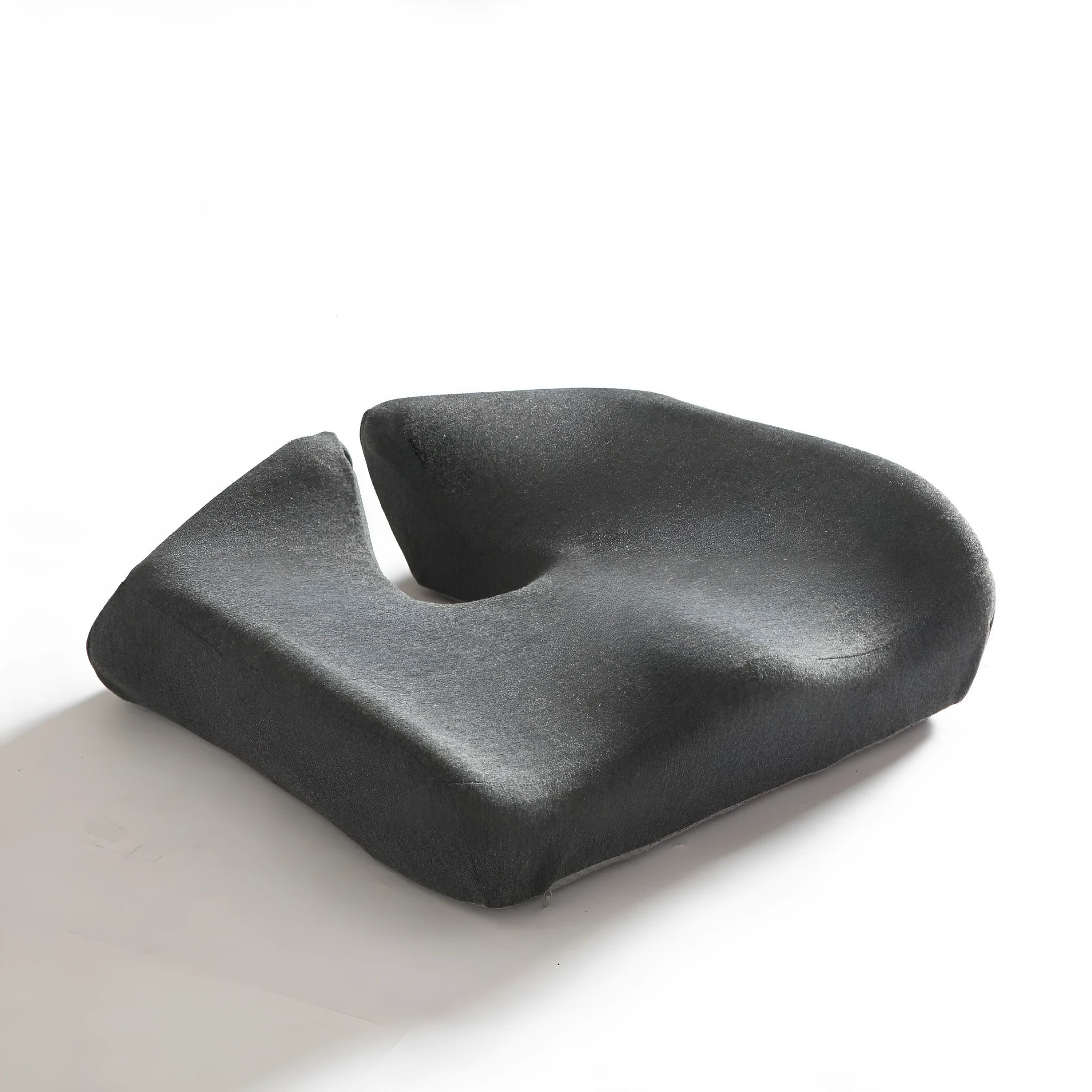 Memory foam office chair cushion for waist support in grey colour, dimensions 36x40x11cm