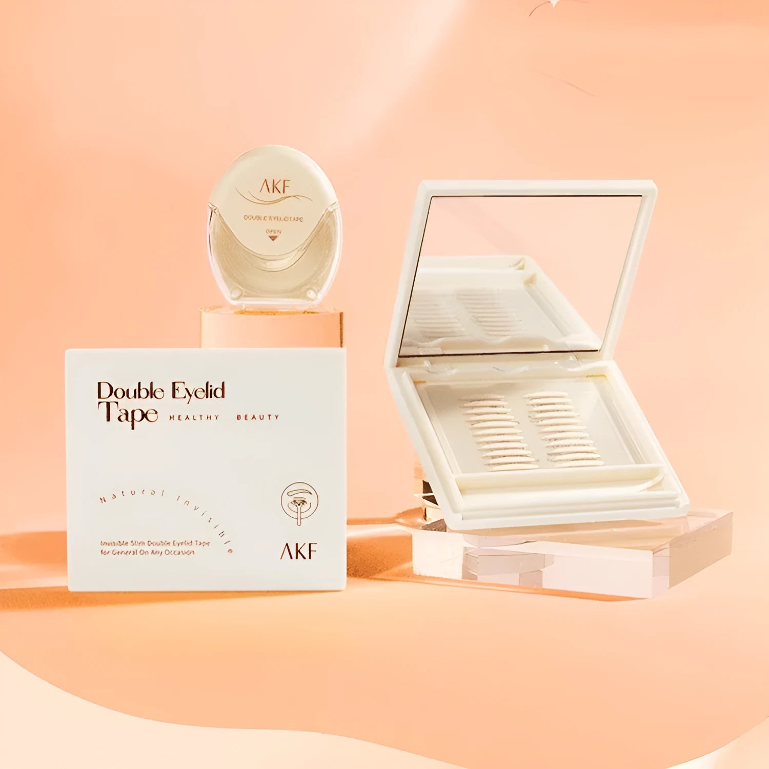 Roll of 120 invisible lace-textured double eyelid stickers in choice of Crescent or Olive shapes.