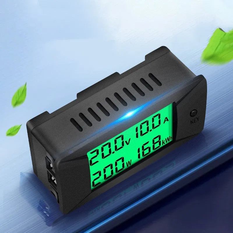 DC digital panel meter display showing voltage and current readings