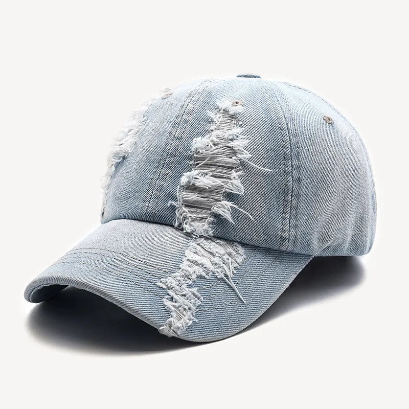 Men's washed cowboy baseball cap in cotton, shown in black, blue and light blue, size M 56-58cm