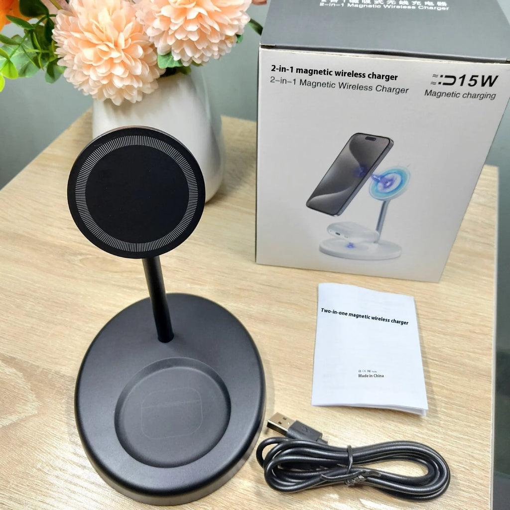 Vertical wireless charging stand with cooling holes for 30W fast charging of smartphones