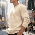 Men's fleece-lined crew neck sweater in black, loose fit, long sleeves, pullover style