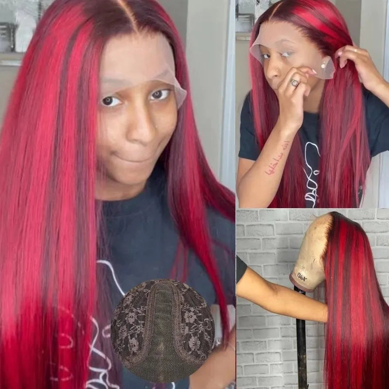12-inch red real hair lace front wig with 13x4 lace and hand-knitted construction