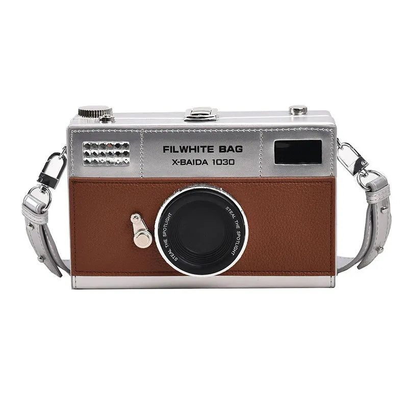 Soft PU mini crossbody camera bag with chain strap in horizontal square shape