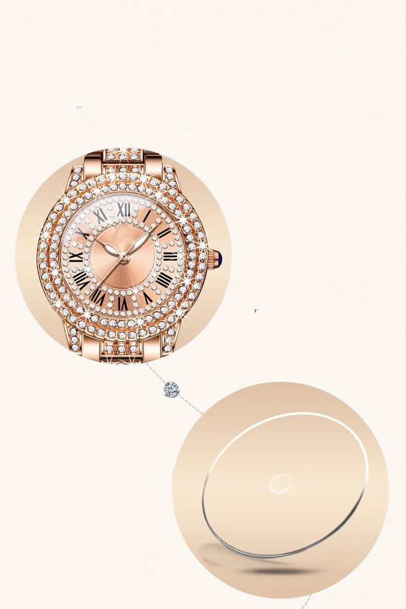 Ladies quartz watch with 32mm dial, steel belt, stainless steel butterfly clasp, Roman or diamond face