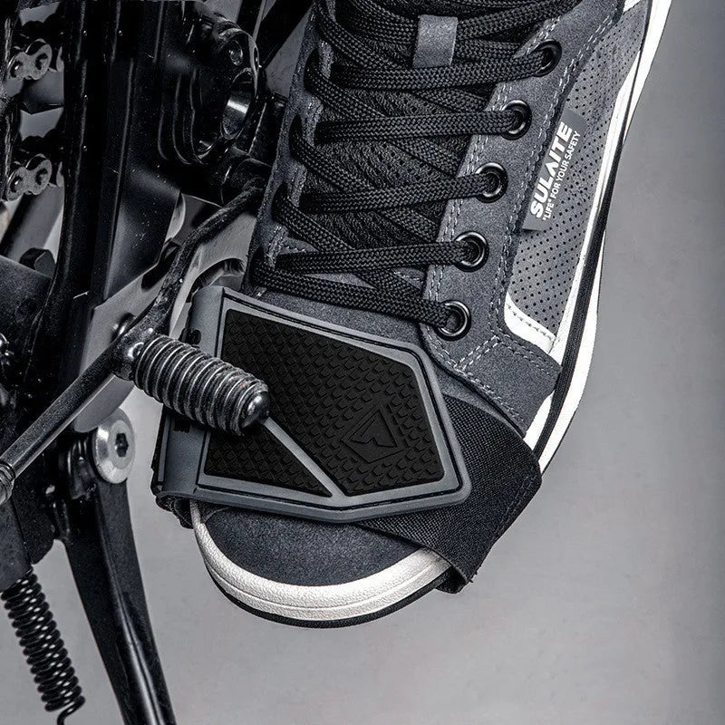 Motorcycle gear cover in grey or brown, non-slip rubber widened shoe protector for gear shift lever.
