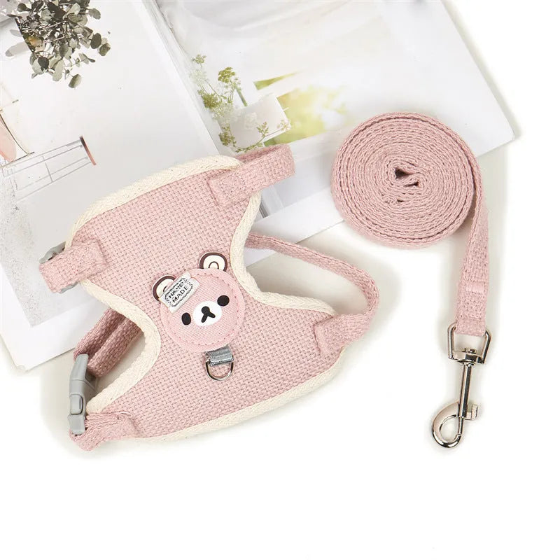 Adjustable cloth dog vest harness with rope lead in blue and pink for small and medium breeds